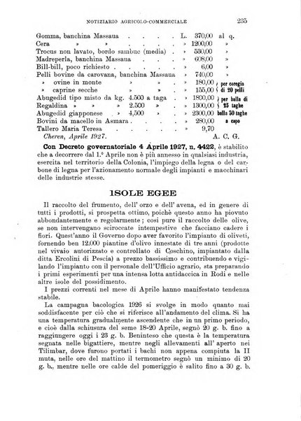 L'agricoltura coloniale organo dell'Istituto agricolo coloniale italiano e dell'Ufficio agrario sperimentale dell'Eritrea