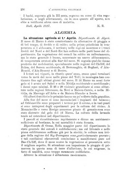 L'agricoltura coloniale organo dell'Istituto agricolo coloniale italiano e dell'Ufficio agrario sperimentale dell'Eritrea