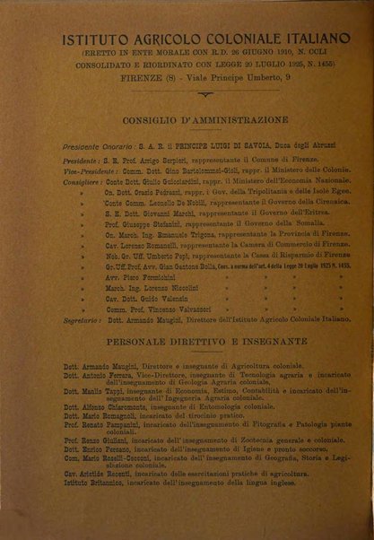 L'agricoltura coloniale organo dell'Istituto agricolo coloniale italiano e dell'Ufficio agrario sperimentale dell'Eritrea