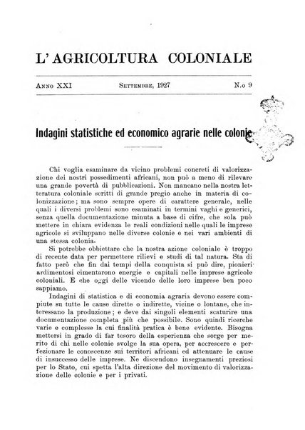 L'agricoltura coloniale organo dell'Istituto agricolo coloniale italiano e dell'Ufficio agrario sperimentale dell'Eritrea