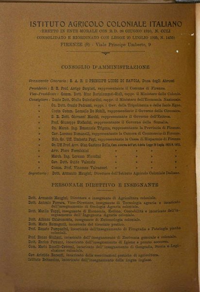 L'agricoltura coloniale organo dell'Istituto agricolo coloniale italiano e dell'Ufficio agrario sperimentale dell'Eritrea