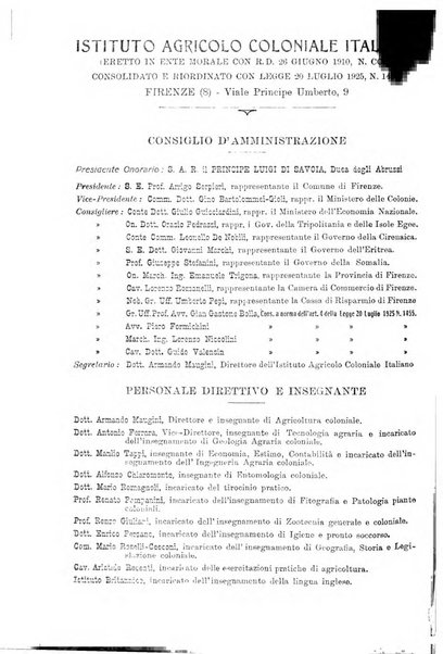 L'agricoltura coloniale organo dell'Istituto agricolo coloniale italiano e dell'Ufficio agrario sperimentale dell'Eritrea