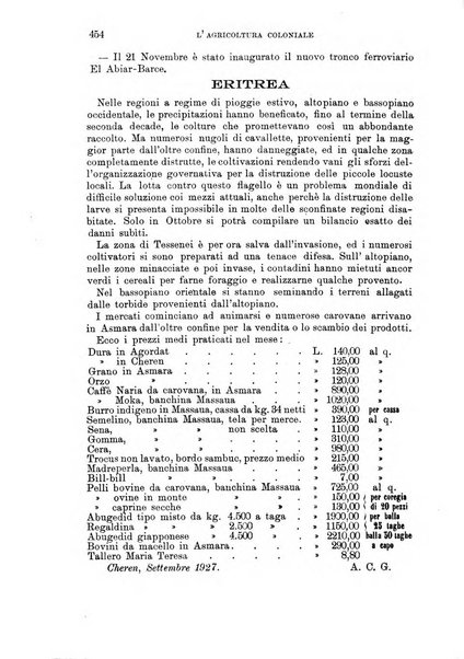 L'agricoltura coloniale organo dell'Istituto agricolo coloniale italiano e dell'Ufficio agrario sperimentale dell'Eritrea