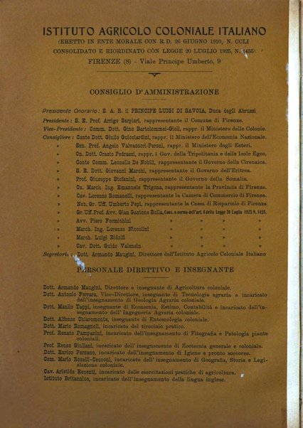 L'agricoltura coloniale organo dell'Istituto agricolo coloniale italiano e dell'Ufficio agrario sperimentale dell'Eritrea