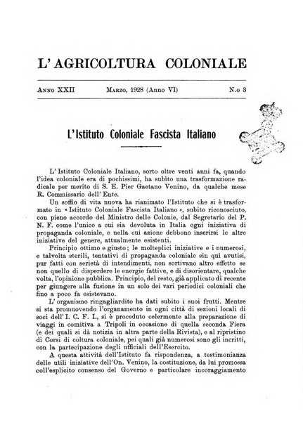 L'agricoltura coloniale organo dell'Istituto agricolo coloniale italiano e dell'Ufficio agrario sperimentale dell'Eritrea