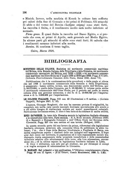 L'agricoltura coloniale organo dell'Istituto agricolo coloniale italiano e dell'Ufficio agrario sperimentale dell'Eritrea