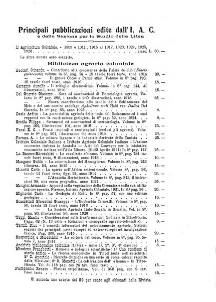 L'agricoltura coloniale organo dell'Istituto agricolo coloniale italiano e dell'Ufficio agrario sperimentale dell'Eritrea