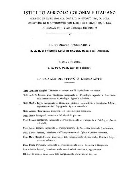 L'agricoltura coloniale organo dell'Istituto agricolo coloniale italiano e dell'Ufficio agrario sperimentale dell'Eritrea