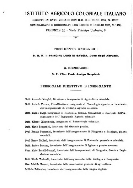 L'agricoltura coloniale organo dell'Istituto agricolo coloniale italiano e dell'Ufficio agrario sperimentale dell'Eritrea