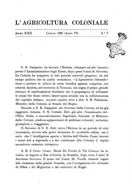 L'agricoltura coloniale organo dell'Istituto agricolo coloniale italiano e dell'Ufficio agrario sperimentale dell'Eritrea