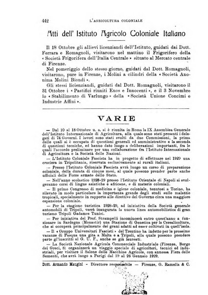 L'agricoltura coloniale organo dell'Istituto agricolo coloniale italiano e dell'Ufficio agrario sperimentale dell'Eritrea