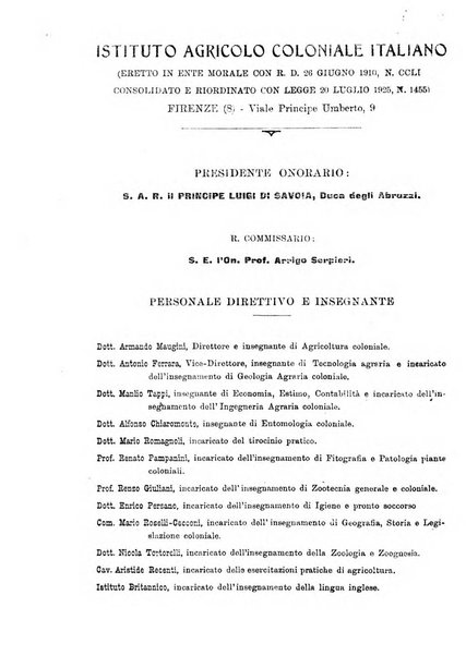 L'agricoltura coloniale organo dell'Istituto agricolo coloniale italiano e dell'Ufficio agrario sperimentale dell'Eritrea