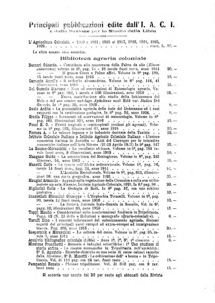 L'agricoltura coloniale organo dell'Istituto agricolo coloniale italiano e dell'Ufficio agrario sperimentale dell'Eritrea