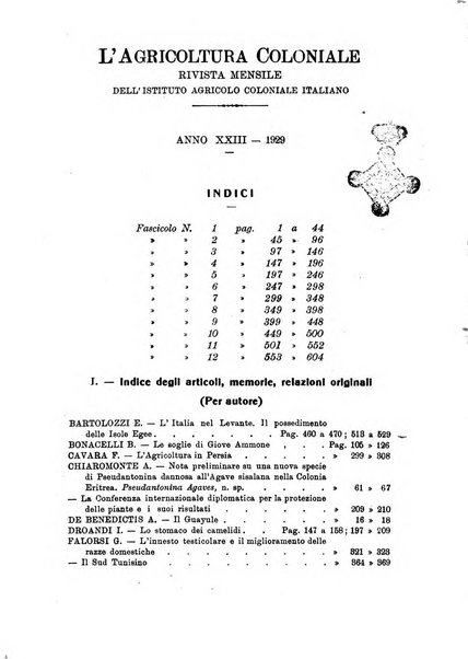 L'agricoltura coloniale organo dell'Istituto agricolo coloniale italiano e dell'Ufficio agrario sperimentale dell'Eritrea