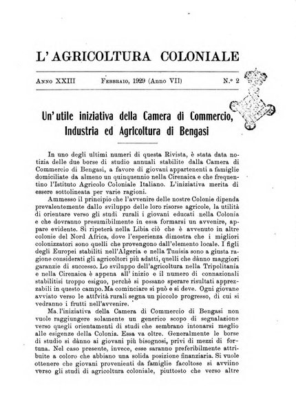 L'agricoltura coloniale organo dell'Istituto agricolo coloniale italiano e dell'Ufficio agrario sperimentale dell'Eritrea