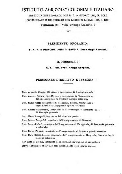 L'agricoltura coloniale organo dell'Istituto agricolo coloniale italiano e dell'Ufficio agrario sperimentale dell'Eritrea