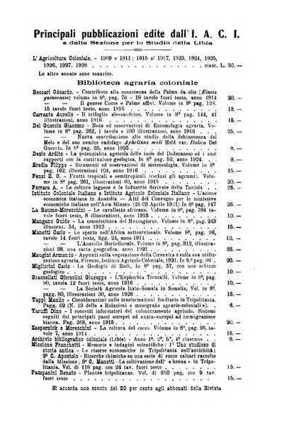 L'agricoltura coloniale organo dell'Istituto agricolo coloniale italiano e dell'Ufficio agrario sperimentale dell'Eritrea