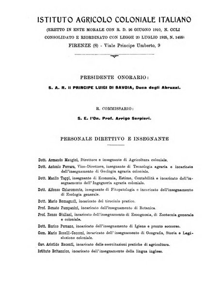 L'agricoltura coloniale organo dell'Istituto agricolo coloniale italiano e dell'Ufficio agrario sperimentale dell'Eritrea