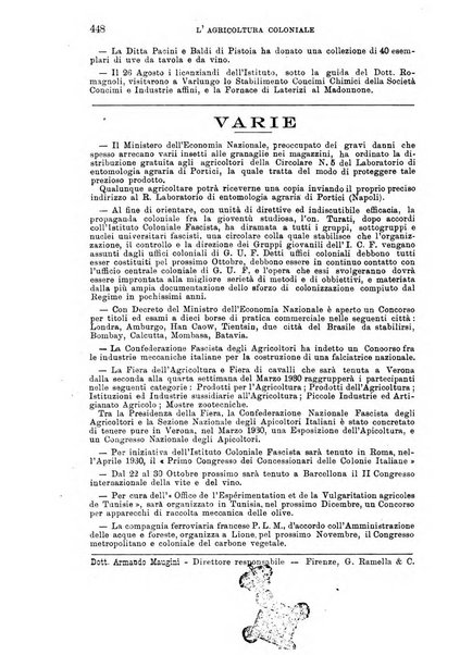 L'agricoltura coloniale organo dell'Istituto agricolo coloniale italiano e dell'Ufficio agrario sperimentale dell'Eritrea