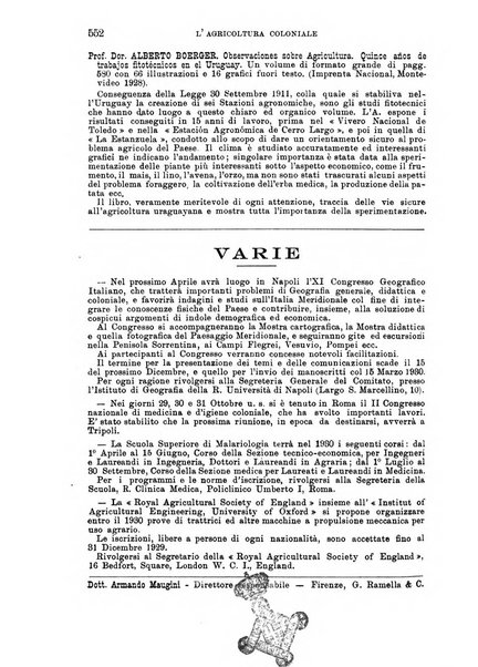 L'agricoltura coloniale organo dell'Istituto agricolo coloniale italiano e dell'Ufficio agrario sperimentale dell'Eritrea