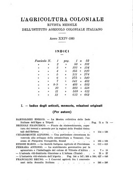 L'agricoltura coloniale organo dell'Istituto agricolo coloniale italiano e dell'Ufficio agrario sperimentale dell'Eritrea