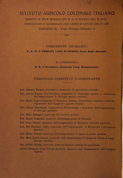 L'agricoltura coloniale organo dell'Istituto agricolo coloniale italiano e dell'Ufficio agrario sperimentale dell'Eritrea