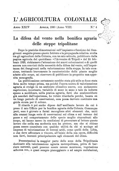 L'agricoltura coloniale organo dell'Istituto agricolo coloniale italiano e dell'Ufficio agrario sperimentale dell'Eritrea