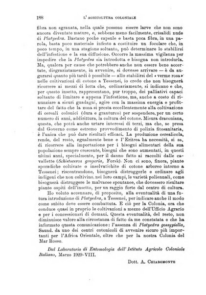 L'agricoltura coloniale organo dell'Istituto agricolo coloniale italiano e dell'Ufficio agrario sperimentale dell'Eritrea