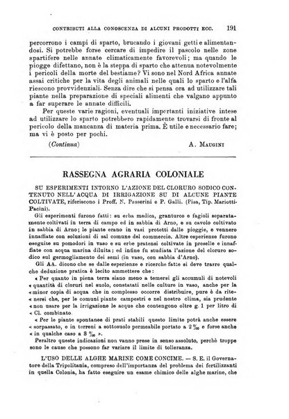 L'agricoltura coloniale organo dell'Istituto agricolo coloniale italiano e dell'Ufficio agrario sperimentale dell'Eritrea