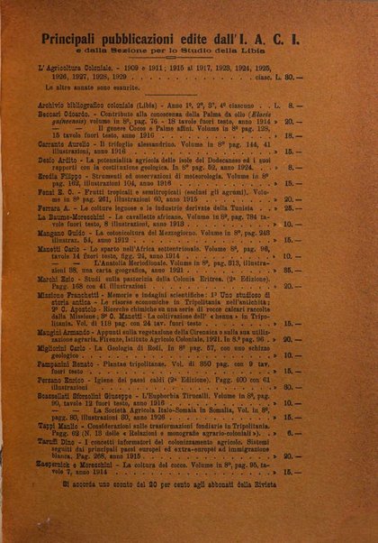 L'agricoltura coloniale organo dell'Istituto agricolo coloniale italiano e dell'Ufficio agrario sperimentale dell'Eritrea