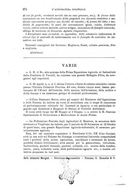 L'agricoltura coloniale organo dell'Istituto agricolo coloniale italiano e dell'Ufficio agrario sperimentale dell'Eritrea