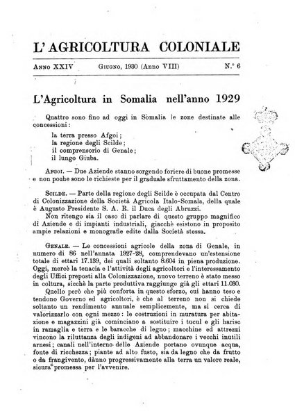 L'agricoltura coloniale organo dell'Istituto agricolo coloniale italiano e dell'Ufficio agrario sperimentale dell'Eritrea