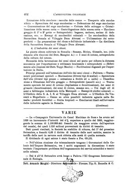 L'agricoltura coloniale organo dell'Istituto agricolo coloniale italiano e dell'Ufficio agrario sperimentale dell'Eritrea