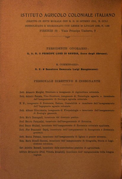 L'agricoltura coloniale organo dell'Istituto agricolo coloniale italiano e dell'Ufficio agrario sperimentale dell'Eritrea