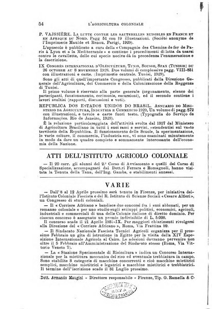 L'agricoltura coloniale organo dell'Istituto agricolo coloniale italiano e dell'Ufficio agrario sperimentale dell'Eritrea