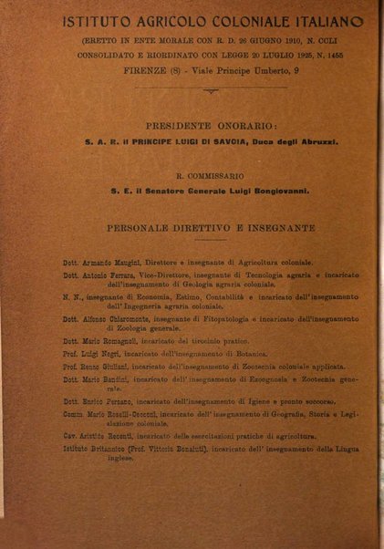 L'agricoltura coloniale organo dell'Istituto agricolo coloniale italiano e dell'Ufficio agrario sperimentale dell'Eritrea