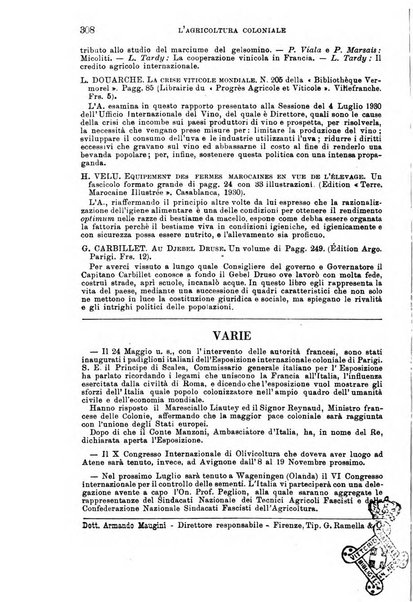 L'agricoltura coloniale organo dell'Istituto agricolo coloniale italiano e dell'Ufficio agrario sperimentale dell'Eritrea