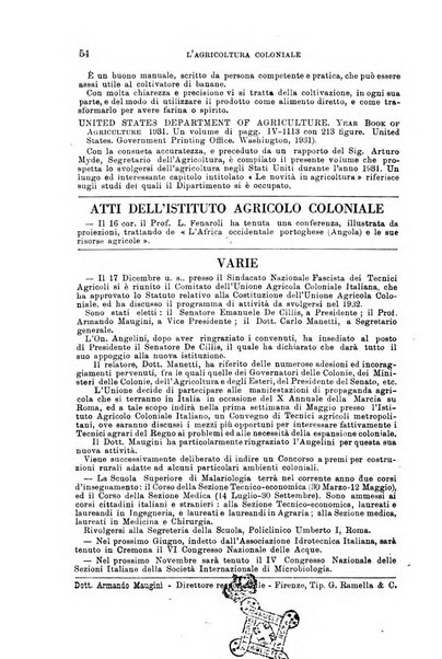 L'agricoltura coloniale organo dell'Istituto agricolo coloniale italiano e dell'Ufficio agrario sperimentale dell'Eritrea