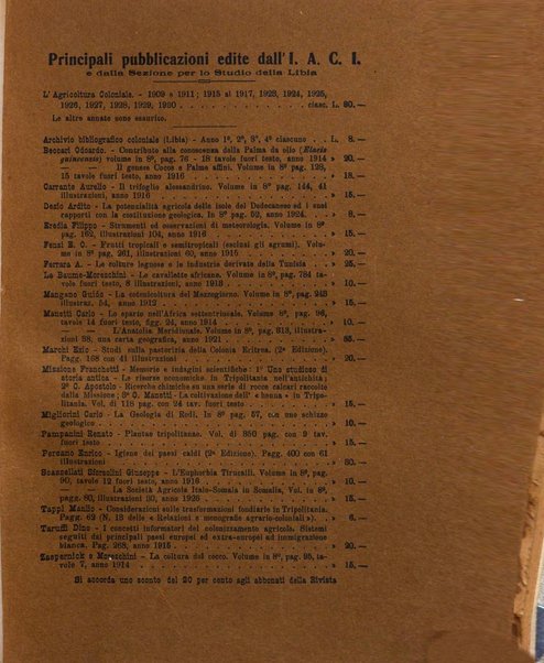 L'agricoltura coloniale organo dell'Istituto agricolo coloniale italiano e dell'Ufficio agrario sperimentale dell'Eritrea