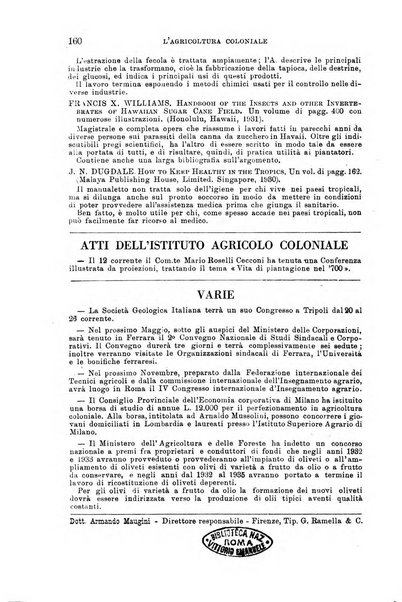 L'agricoltura coloniale organo dell'Istituto agricolo coloniale italiano e dell'Ufficio agrario sperimentale dell'Eritrea