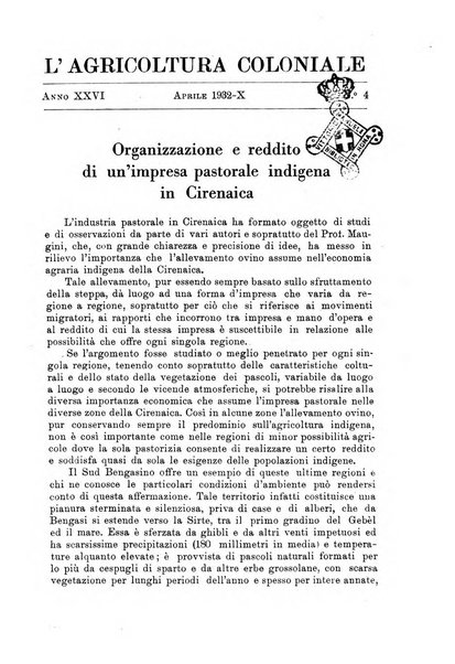 L'agricoltura coloniale organo dell'Istituto agricolo coloniale italiano e dell'Ufficio agrario sperimentale dell'Eritrea