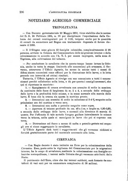 L'agricoltura coloniale organo dell'Istituto agricolo coloniale italiano e dell'Ufficio agrario sperimentale dell'Eritrea