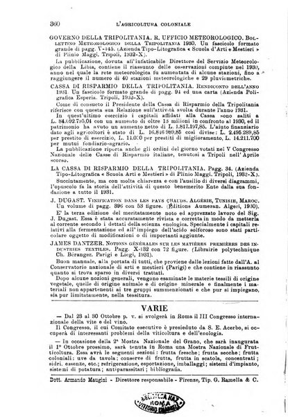 L'agricoltura coloniale organo dell'Istituto agricolo coloniale italiano e dell'Ufficio agrario sperimentale dell'Eritrea