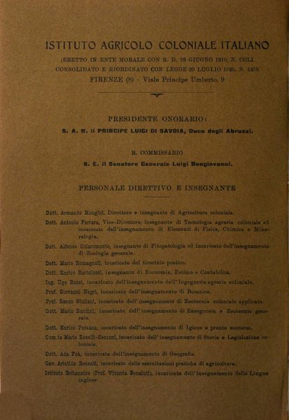 L'agricoltura coloniale organo dell'Istituto agricolo coloniale italiano e dell'Ufficio agrario sperimentale dell'Eritrea