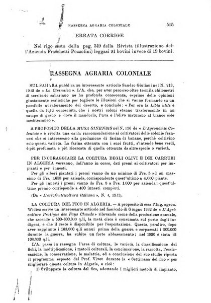 L'agricoltura coloniale organo dell'Istituto agricolo coloniale italiano e dell'Ufficio agrario sperimentale dell'Eritrea