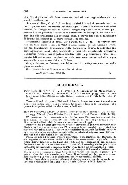 L'agricoltura coloniale organo dell'Istituto agricolo coloniale italiano e dell'Ufficio agrario sperimentale dell'Eritrea