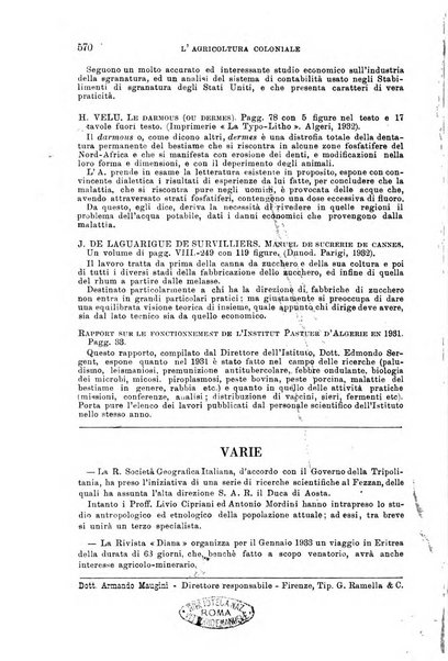 L'agricoltura coloniale organo dell'Istituto agricolo coloniale italiano e dell'Ufficio agrario sperimentale dell'Eritrea