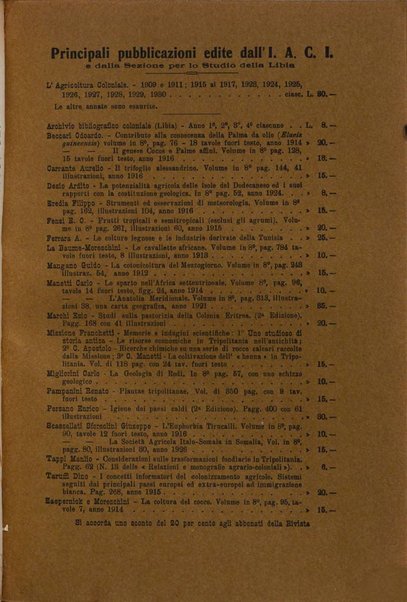 L'agricoltura coloniale organo dell'Istituto agricolo coloniale italiano e dell'Ufficio agrario sperimentale dell'Eritrea