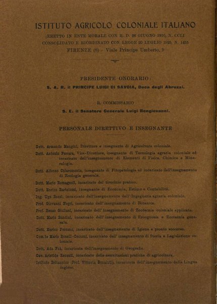 L'agricoltura coloniale organo dell'Istituto agricolo coloniale italiano e dell'Ufficio agrario sperimentale dell'Eritrea