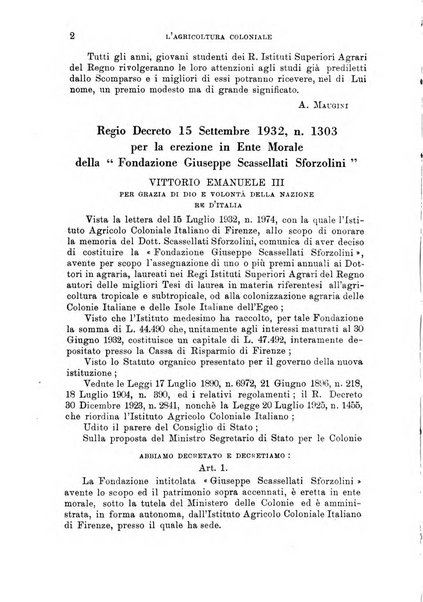 L'agricoltura coloniale organo dell'Istituto agricolo coloniale italiano e dell'Ufficio agrario sperimentale dell'Eritrea